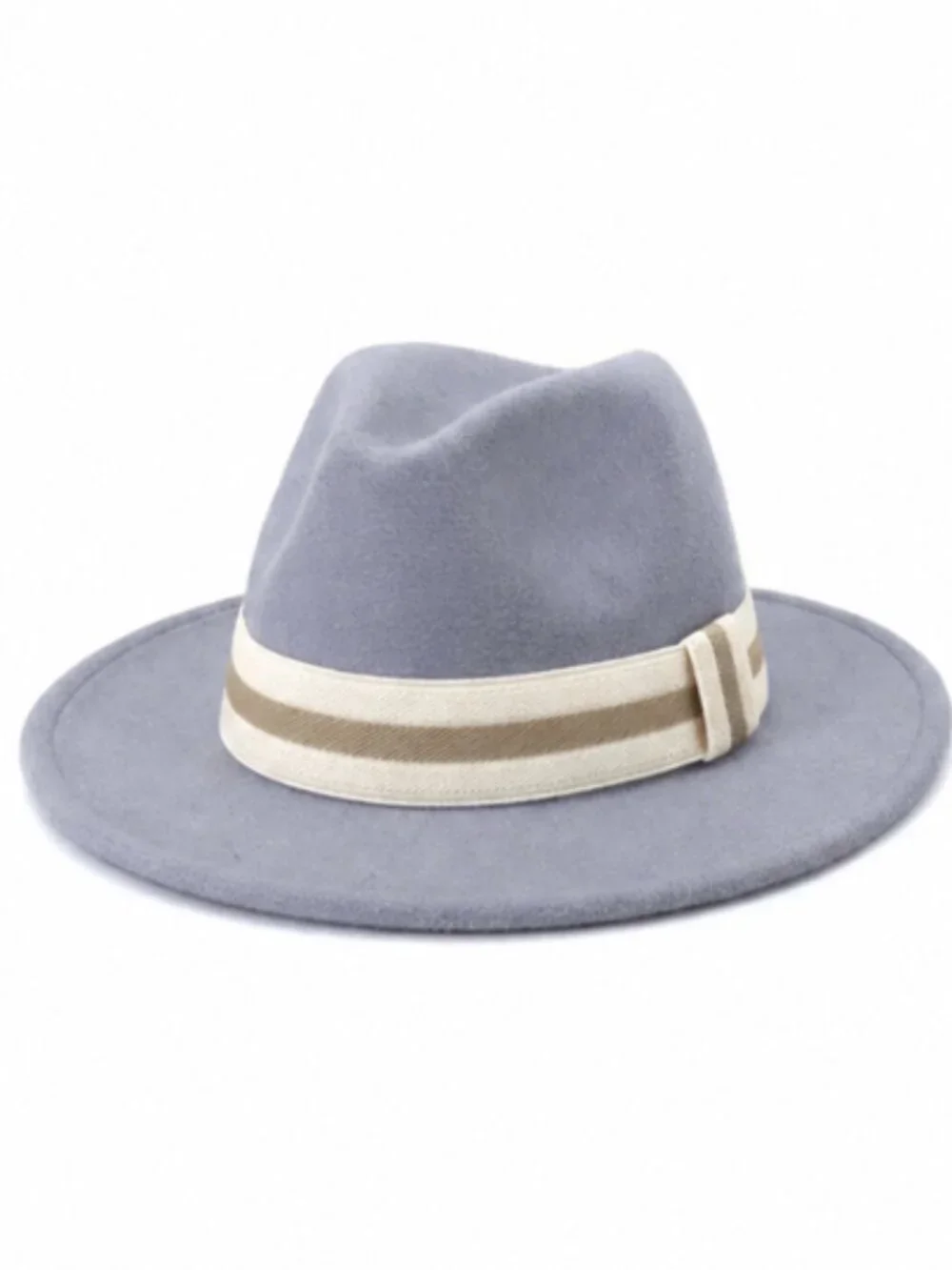Slate Grey Wide Brim Fedora Hat with Ivory Stripe Band